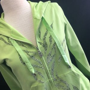 Christine Alexander Swarovski Crystal Front Zip Hoodie Sweatshirt Size Small